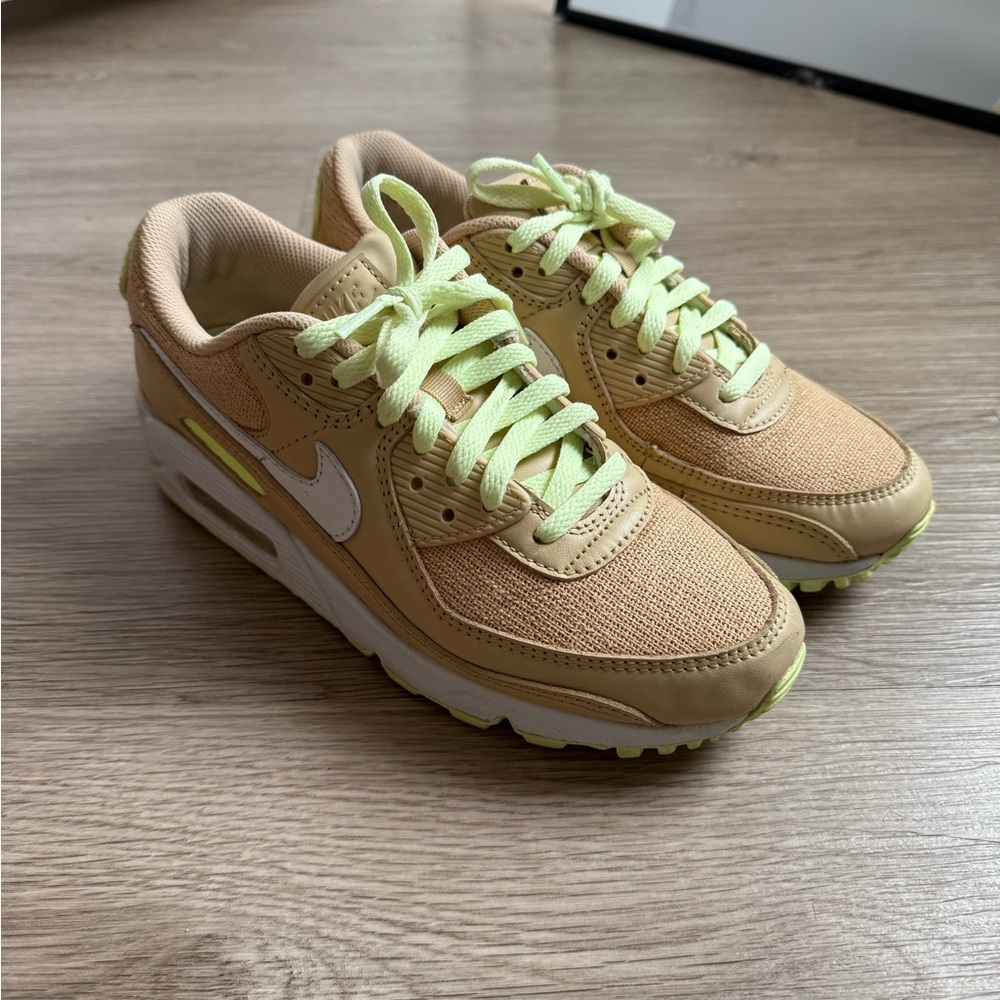 Nike Air Max - Beige and Neon Yellow/Green (Size 8)